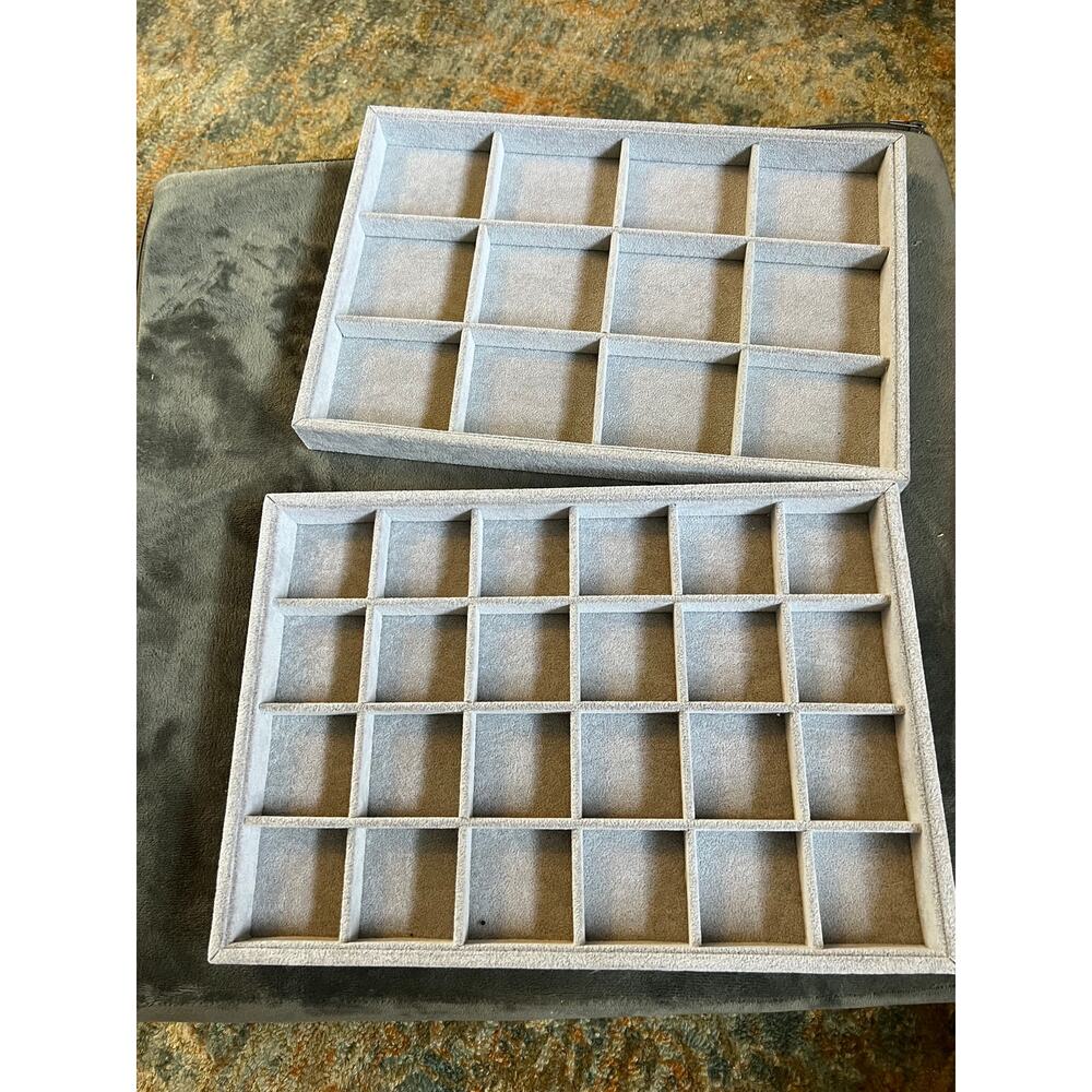 Oirlv Velvet Jewelry Display Trays 12 & 24 Grid Set Gray
